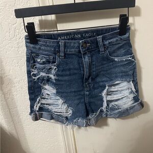 American Eagle Outfitters Ripped Dark Blue Jean Shorts